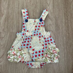 Matilda Jane Girls Light Blue Floral & Red Dot Ruffle One-Piece